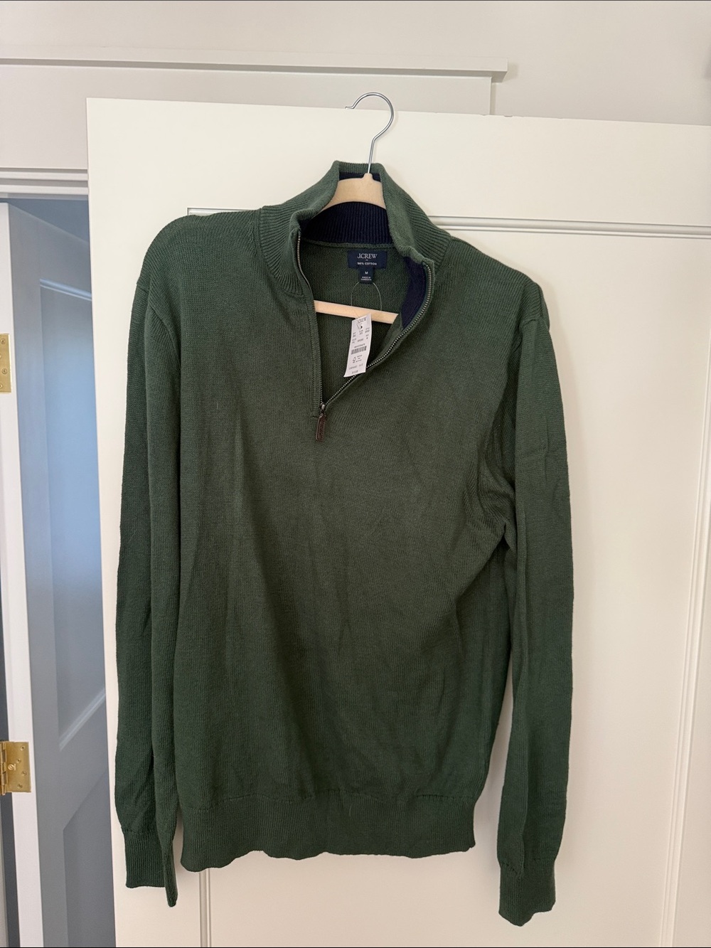J. Crew Factory Men's Forest Green Quarter-Zip Sweater, 100% cotton, medium, NWT